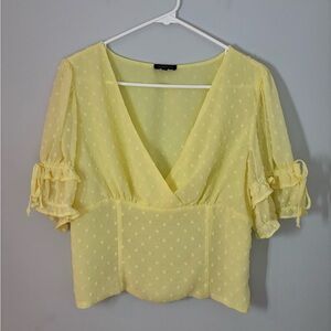 5. Dynamite yellow V-Neck Blouse with Puff Sleeves